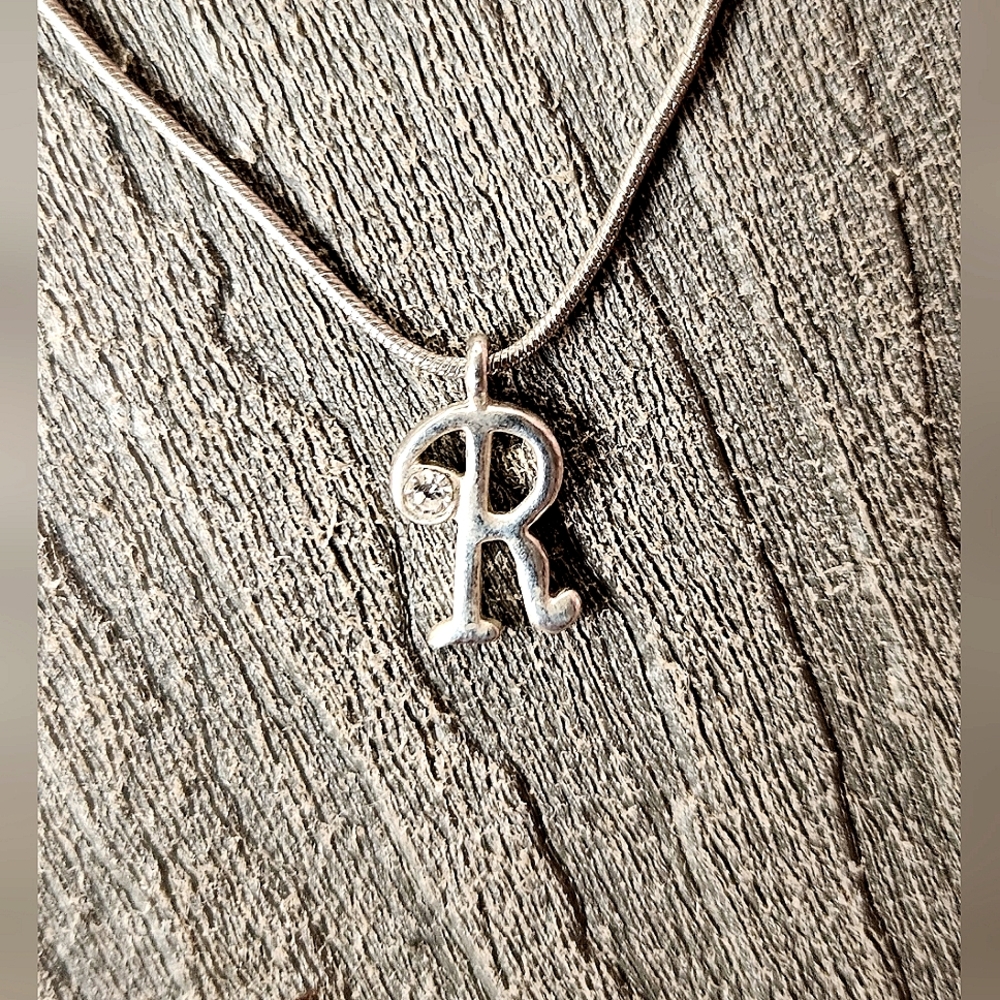 Initial R necklace with clear stone